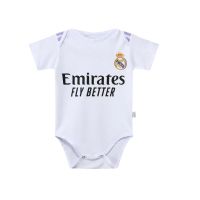 ✒▫ 2223 New Baby Romper Jersey Real Madrid Home Football Jersey White Romper Jersey Short Sleeve Jersey Bodysuit One Piece Size 9/12 Real Madrid Baby Romper Jesey