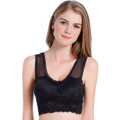 【CW】 Large size lace sports bra strap chest pad vest anti exposure backless bra without rims