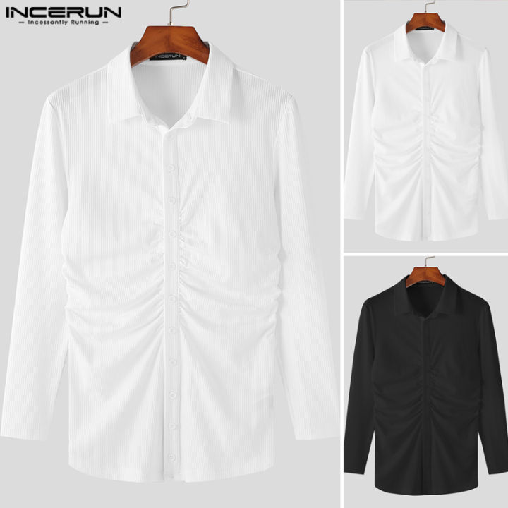 incerun-เสื้อถักนิตติ้งเข้ารูปคอวีแขนยาวสำหรับผู้ชายเสื้อลำลองสำหรับปาร์ตี้เสื้อยืด-สไตล์ตะวันตก