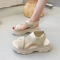 OhBlablaShoes  พร้อมส่ง รองเท้าแตะ ส้นหนา สายคาดผ้า  สี BEIGE