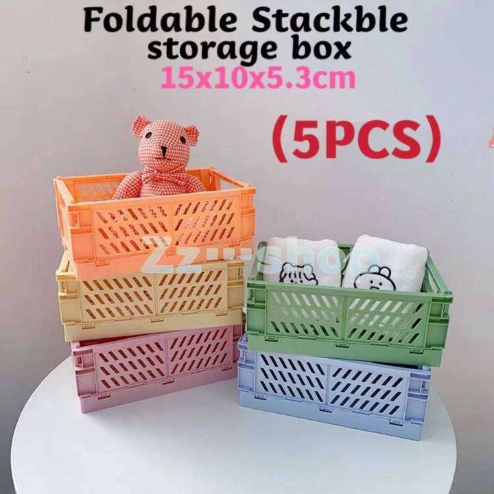 (5PCS)Foldable Stackable Storage Box Basket Bin Plastic Container ...