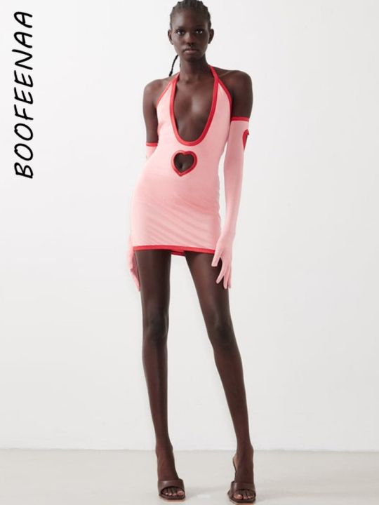boofeenaa-ชุดเดรสเชือกคล้องคอขนาดเล็กสีชมพูสำหรับผู้หญิง-ชุดเดรสเที่ยวกลางคืนน่ารักเหมาะสำหรับใส่ไปกับถุงมือชุดเดรสบอดี้คอนรัดรูป-c85-ce19-2023