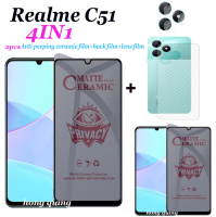 4in 1สำหรับ Realme C51 C51 Realme กันฟิล์มแก้ว2ชิ้นฟิล์มป้องกันหน้าจอกระจกนิรภัยแบบเต็มจอภาพ + ฟิล์มด้านหลัง + ฟิล์มเลนส์