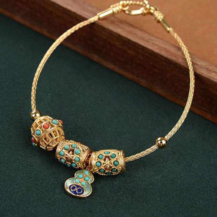 ancient-gold-turquoise-gourd-bracelet-womens-retro-royal-court-style-lotus-seedpod-gourd-bracelet-ornament