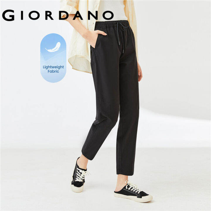 GIORDANO Women Pants Elastic Waist 100% Cotton Lightweight Pants Solid ...