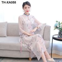 Dress 2023 new spring mothers dress Chinese style Tang suit Chinese style mid-sleeved chiffon improved slim dress