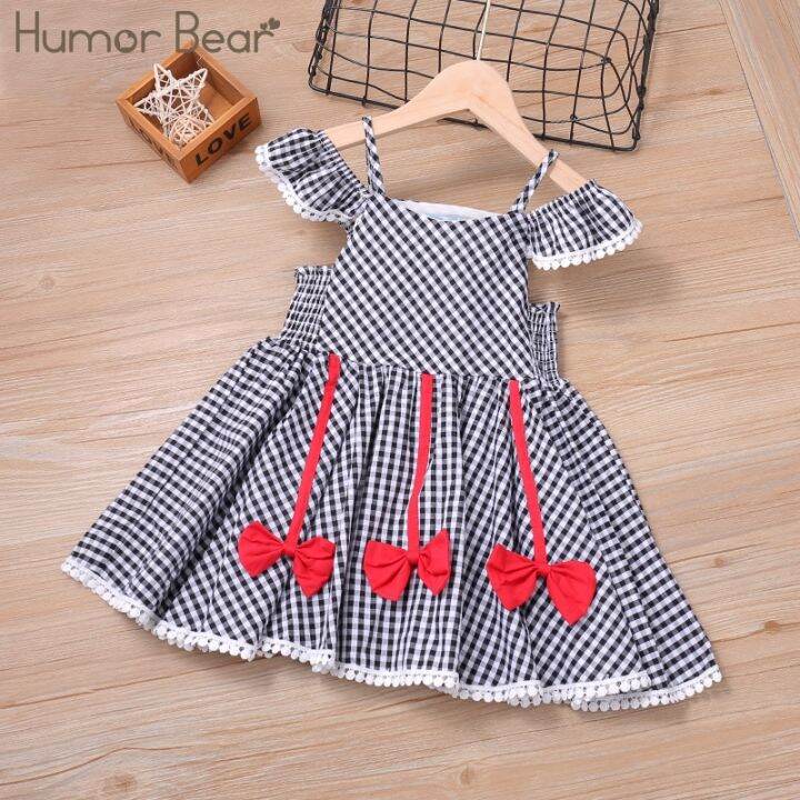 humor-bear-summer-girls-plaid-dress-bow-lace-sling-sleeve-student-dress-party-princess-baby-kids-clothing