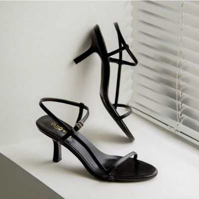 Lace-up High Heels One-Word Cool Womens 2023 New Summer Fairy Style Versatile Korean Style Thin Black Work Women
