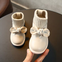 Autumn and winter 0-1-2-3 years old childrens sports shoes Princess non-slip girls casual bowknot Keep warm cotton shoes