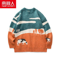 Nanjiren men Clothing Men Breathable Pullovers Warm Daily Casual O-neck Animal Print Long Sleeves Cotton Thin Men Sweater