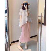 Issey Miyake Fold Pink Skirts Female Summer Thin Little Designs Are Small Open Fork Straight Pleated Skirt