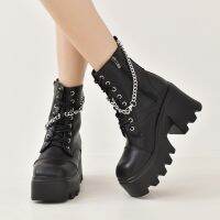 ▨▬✷ Side Zip Women Platform Shoes Black Gothic Buckle Pu Leather Woman Creeper Punk Shoes Female Black Ankle Short Boots