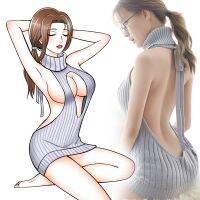 [Qinqin clothing]2022ฤดูใบไม้ร่วงญี่ปุ่นเซ็กซี่ Virgin Killer เสื้อกันหนาว Backless One Word Hollow Pullovers เสื้อกันหนาวถักชุดว่ายน้ำแฟชั่น