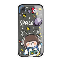 UCUC เคสโทรศัพท์เคสสำหรับ iPhone XR HardCase สำหรับเด็กผู้หญิงการ์ตูนแมวหมีเปลือย NASA Glossy กระจกเทมเปอร์กลับนุ่มขอบเคสใส่โทรศัพท์