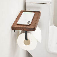 ที่ใส่กระดาษไม้ Black Walnut Roll Paper Storage RackBathroom Accessories With MobilePhone Storage Rack