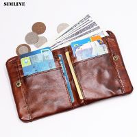 ZZOOI 2021 Genuine Leather Wallet For Men Male Vintage Cowhide Short Bifold Mens Purse Card Holder With Zipper Coin Pocket Money Bag