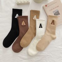 ▧♂ Women 39;s Warm Socks Kawaii Letter A Ladies Socks Autumn Winter Korean Style Fashion Solid Color Harajuku Unisex Calcetines