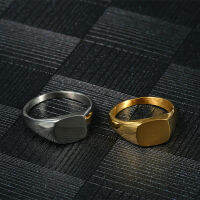 HotSoul Men Square Brushed Signet Titanium Steel Mariage แหวนสำหรับผู้ชายผู้หญิงสลักชื่อวันที่ DIY โลโก้แหวน Jewelry