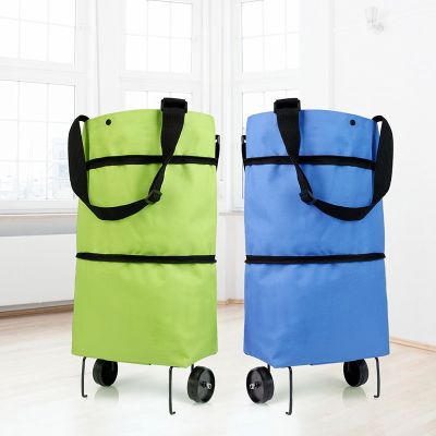 Convenient Foldable Bag Supermarket Shopping Bag with Wheels Carrying Bag Bag Large Capacity Environmental Protection Bag Adhesives Tape