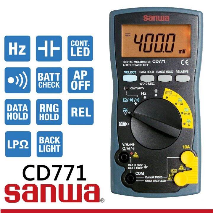 Sanwa CD771 Digital Multimeter Backlight & Cont. buzzer with LED AC/DC