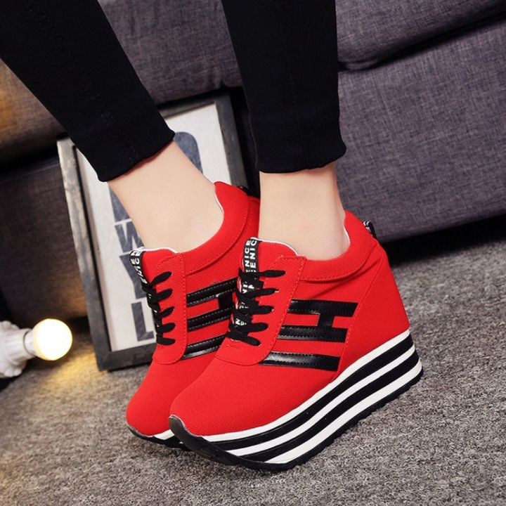 fashion-womens-striped-shoes-wedge-heel-sport-lace-up-sneakers
