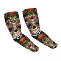 Cool Cycling Sleeve Sport Sugar Skull And Floral Pattern Cooling Arm Sleeves Anti-sunburn Sunscreen Uv Protection Sleeves