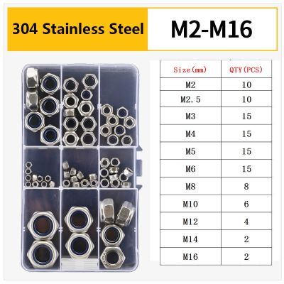 Nylon Lock Nut 304/316/201 Stainless Steel M2 M2.5 M3 M4 M5 M6 M8 M10 M12 M14 M16 Hex Hexagon Self locking Nut Assortment Kit