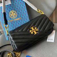 HOT ”Tb การค้าต่างประเทศสินค้าวัวยุโรปและสหรัฐอเมริกา Tory Burch-Simple Lambskin Solid Color Chain Baguette Bag Diamond Pattern Armpit Bag One Shoulder Messenger Women S Bag