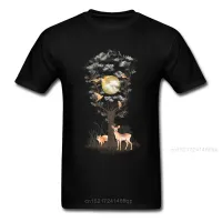 Listen To The Birds T Shirt Leisure Life T-shirt Men Deer Print Tshirts Cotton Fabric Tops Back To The Nature Tee Clothes Black - T-shirts - AliExpress