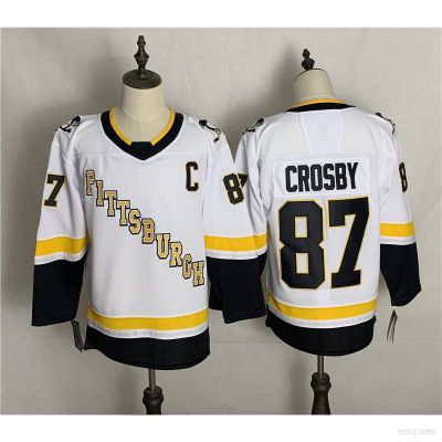 เสื้อกีฬาแขนยาว ลายทีม NHL Pittsburgh Penguins Hockey Jersey Crosby คุณภาพสูง พลัสไซซ์ 2021-2022