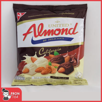 United Almond***Chocalateช็อกโกแลตเคลือบอัลมอนด์ มี 2 รสในถุงเดียวกัน**275กรัม/จำนวน 50เม็ด รส white ch & Dark ch
