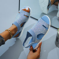 OBYYYY 2023 New Summer Womens Flats Crystal Stretch Orthopedic Sandals Open Toe Beach Shoes Footwear Casual Ladies Sand. Mjers