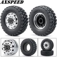 AXSPEED Tamiya Front Wheel Hubs Rims and Rubber Tires Kit for 1/14 Tamiya Trailer Tractor Truck RC Climbing Car Wheels Parts