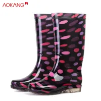 AOKANG High tube rain boots printing women water shoes non-slip wear-resistant must-have in rainy season