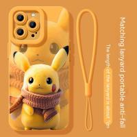 เคสสำหรับ Apple iPhone โทรศัพท์สายรัดข้อมือซิลิโคนการ์ตูน Pikachu น่ารัก14 13 12 11 X XR XS Pro Max Plus เคสฝาหลังทันสมัยมีสไตล์จาก GGQcase