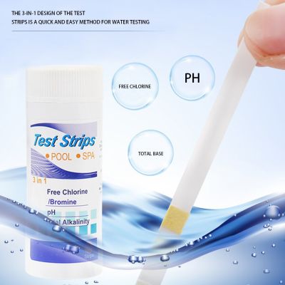 50pcs High Precision 3-in-1 Water Quality Test Strips Residual Chlorine PH Value Alkalinity Test Strip for Pool Spa Aquarium Inspection Tools