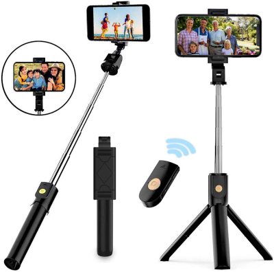 ไม้เซลฟี่ Extendable Handheld Selfie Stick + Bluetooth Remote 3 In 1 ขาตั้งกล้องมือถือเซลฟี่แบบบลูทูธ ชุด ขาตั้งกล่องเซลฟี่ พร้อมรีโมทบลูทูธในตัว หัวต่อมือถือ