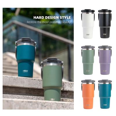 Tyeso Tumbler Thermos 304 Stainless Steel Vacuum Flask Easy Capacity Carry to Portable Water Large Outdoor 900ML Handle Bottle Q6X8