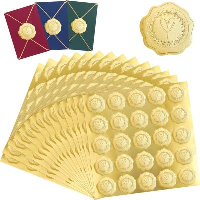 【YF】♗♞  50PCS Gold Embossed Stickers Self-Adhesive Envelope Wax Looking Labels for Wedding Invitations