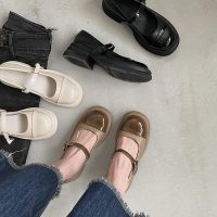 ร้อน, ร้อน★ZAZA Black Shoes for Women with Heels School Shoes for HighSchool College Students Pump Office Leather Shoes French Vintage Mary Jane Shoes