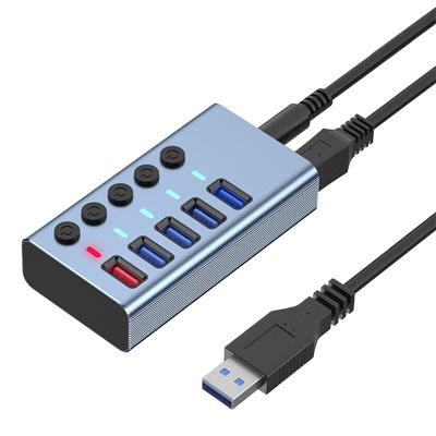 USB3.0 Splitter Computer Extender USB HUB 2.4A Fast Charging Port External 12V Power Supply
