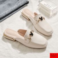 ▪┋ Flat Shoes Lazy Muller Real Soft Leather Toe Cap Half Slippers Female Influencer New Style All-Match Half-