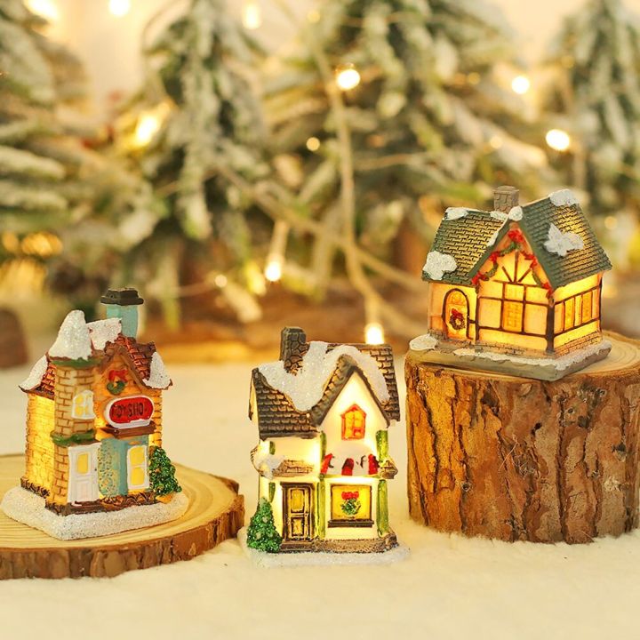 บ้านหมู่บ้านคริสต์มาสคริสต์มาส-light-up-บ้าน-lit-ตารางเครื่องประดับขนาดเล็กวันหยุดอาคารกลางคืนหิมะกลาง-led-lighted
