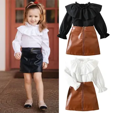 2023 Baby Girls PU Dress With Belt Clothes PU Patchwork A-line Dresses Kids  Clothing For Girls Brown Children's Clothing 1-8Y - AliExpress