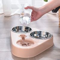 3 Dalam 1 Mangkuk Feeder Binatang dengan Botol Air Anjing Cat Automatik Minum Cat Makanan Bowl Binatang คู่3 Mangkuk Feeder Keluli Tahan Karat