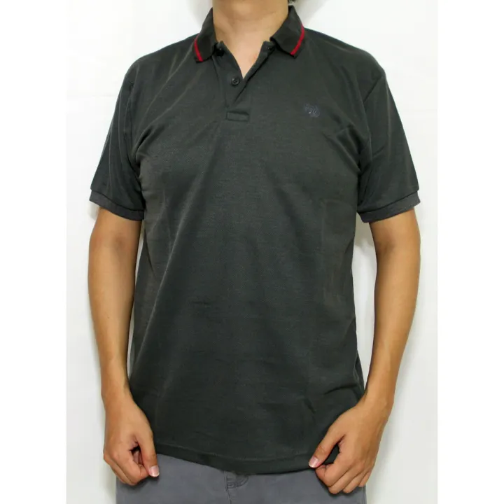 Kaos Berkerah Polo Shirt Warna Abu Charcoal Model Kerah Lis1 Merah