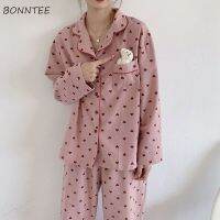 Pajama Sets Women Outfits Spring Basic Soft Korean Trendy Popular Mujer Sleepwear Print Daily Girls 2 Piece Pajamas Lounge Wear