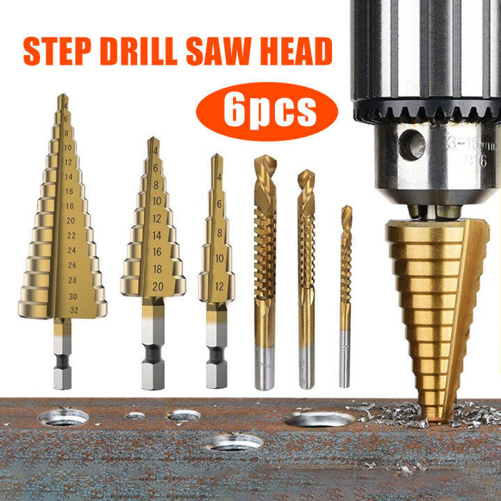 【🇲🇾Stock 】3PCS/6PCS 4mm32mm Gerudi Step Drill Bit Titanium Coated HSS