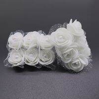 72pcs 3cm Artificial Mini Foam Roses Flowers with Lace Pearl Bead for Wedding Decoration DIY Bride Wreath Scrapbooking Crafts