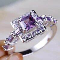 Exquisite Purple Zircon Stones Ring Fashion Silver Color Wedding Rings for Women Proposal Engagement Party Gifts Luxury Jewelry